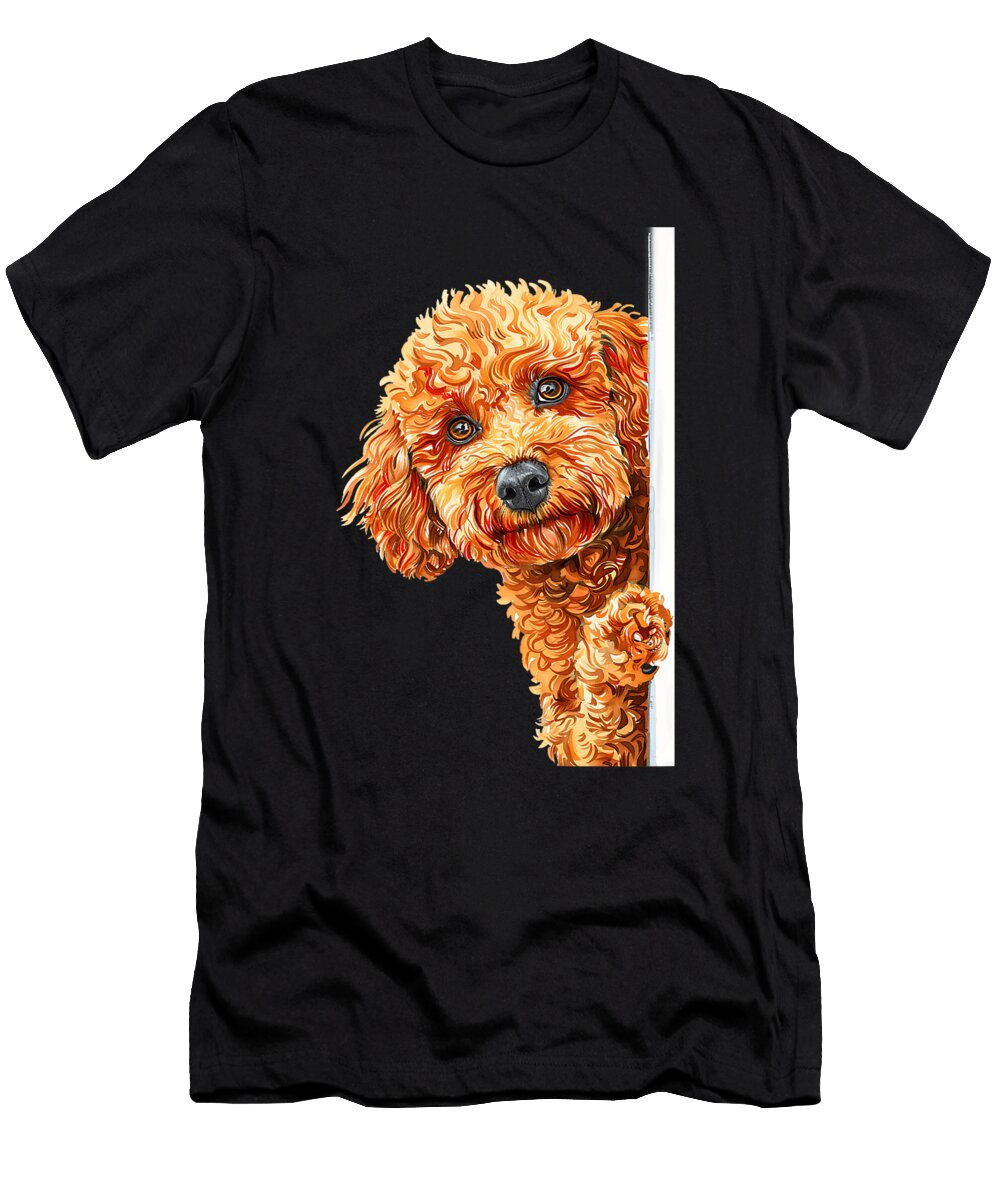 Peeking Poodle Fluffy Apricot Dog Looking Around Yah Lishr T-Shirt