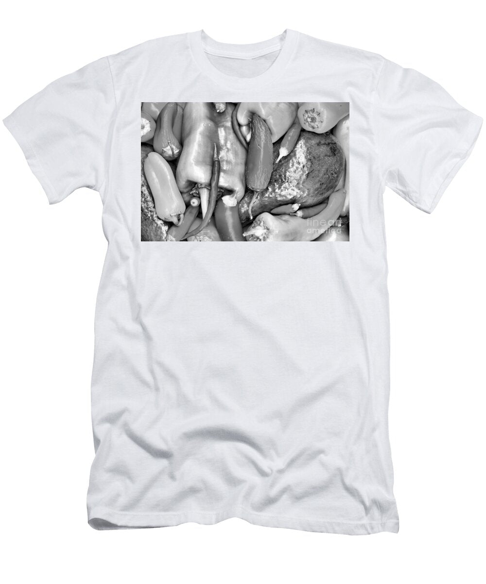 Peppers Around an Avocado Black and White Adam Jewell T-Shirt