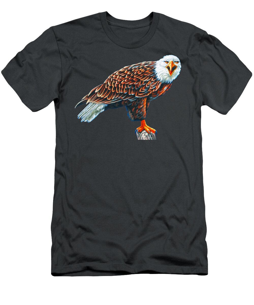 Perched North American Bald Eagle Oil on Black Velvet By Jorge Torrones Jorge Terrones T-Shirt