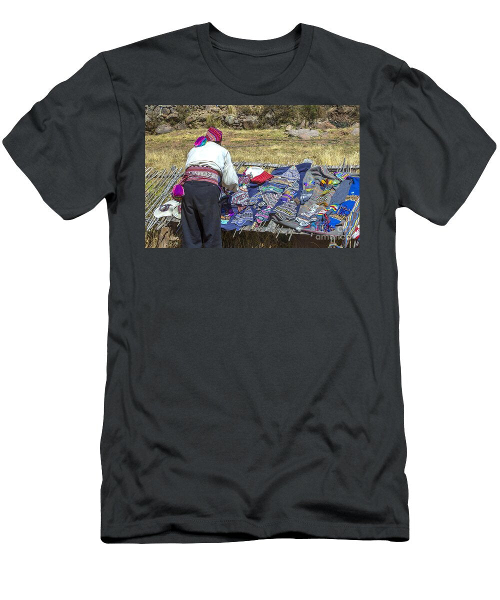 Peruvian Man Making Display for Tourists Patricia Hofmeester T-Shirt