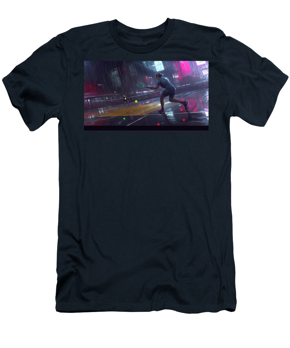 Pickleball Match in Rainy Night Evie Carrier T-Shirt