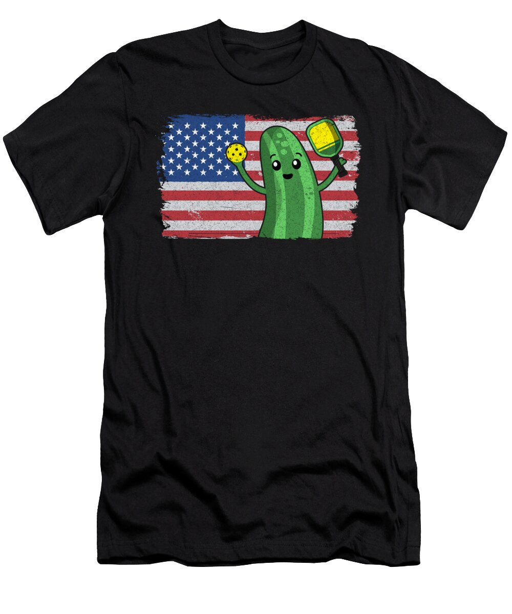 Pickleball US American Flag Pickle Paddle Funny Pickleball Lisa Stronzi T-Shirt