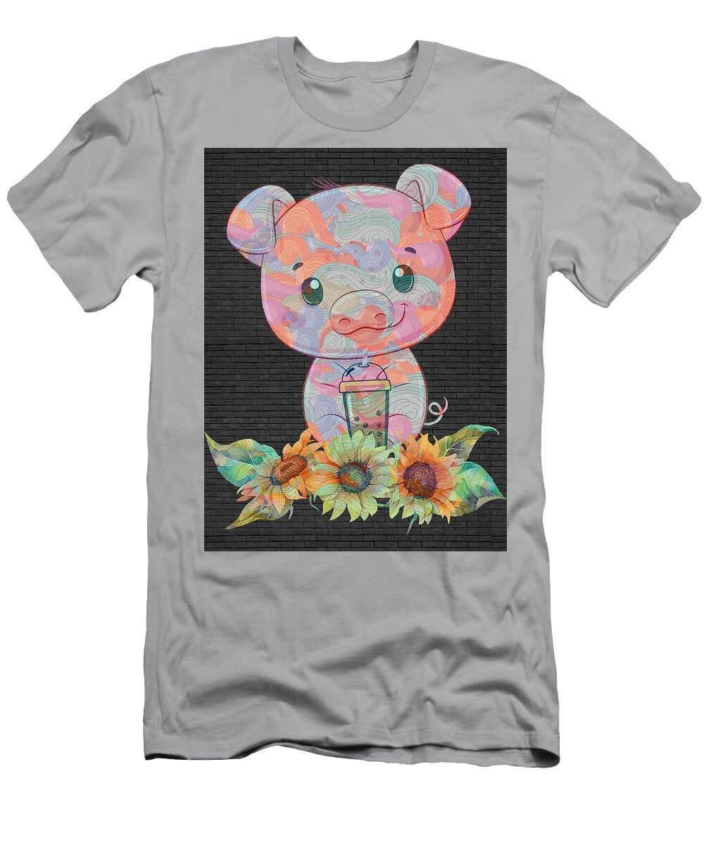 Pig Drinking Boba Milk Tea Kawaii Farm Animal Clint Mclaughlin T-Shirt