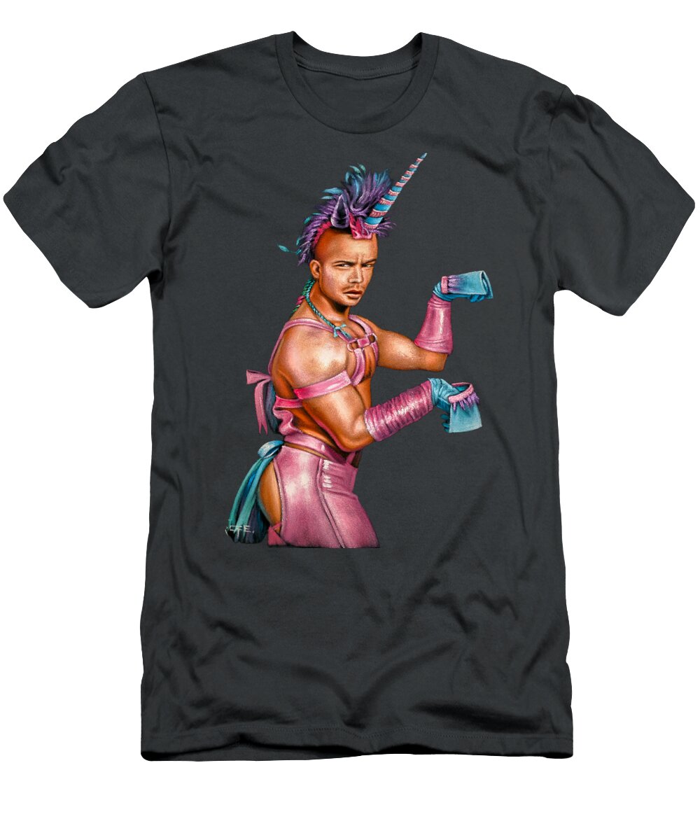 Pink Gay Unicorn Meme Oil on Black Velvet By Jorge Torrones Jorge Terrones T-Shirt