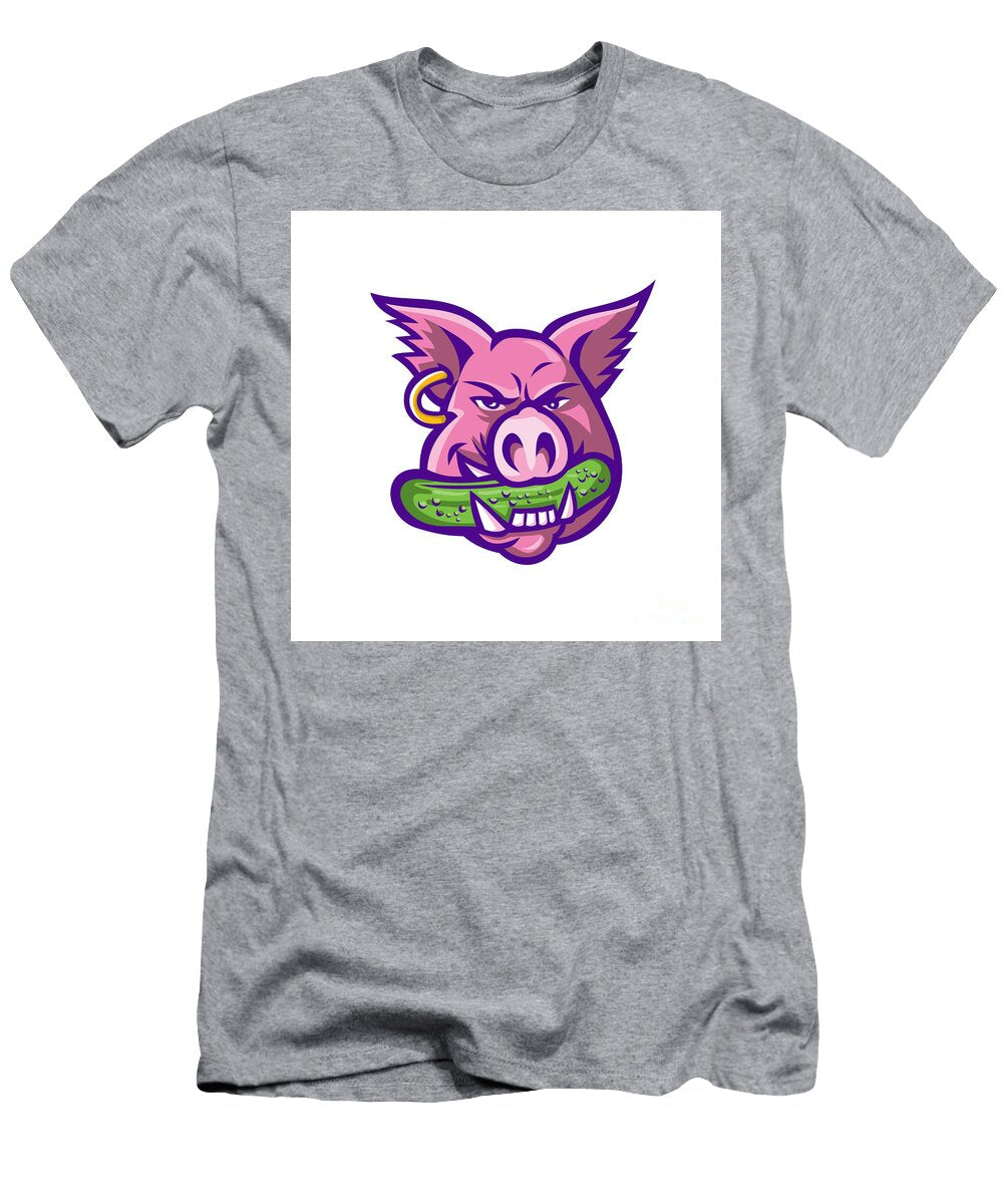Pink Pig Biting Pickle Mascot Aloysius Patrimonio T-Shirt