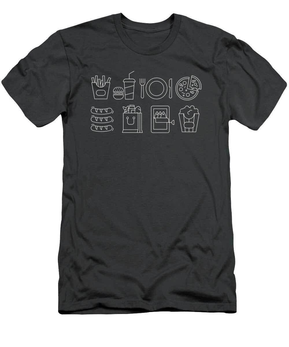 Pizza Burgers Hotdogs Fries and More Fast Food on Pickle Relish Green Enjoy Everything T-Shirt
