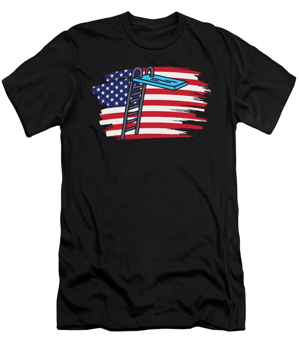 Platform Diver US Flag Springboard Diving Crazy Squirrel T-Shirt