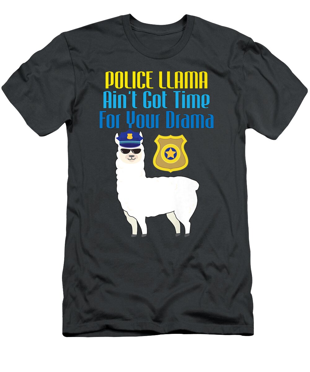 Police Officer Llama Drama Funny Alpaca Co Archey Seren T-Shirt