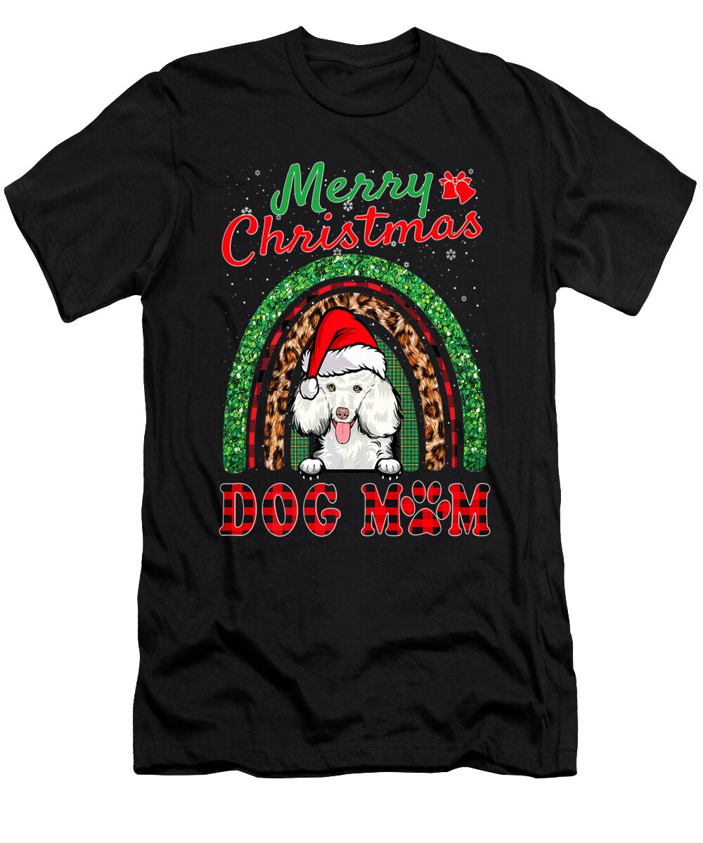 Poodle Christmas Santa Hat Dog Mom Boho Rainbow Xmas Premium Th T-Shirt
