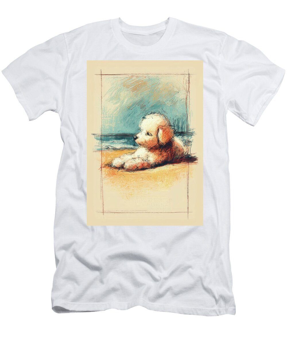 Poodle Dog and Beach Sketch No1 Dog Art Museum T-Shirt