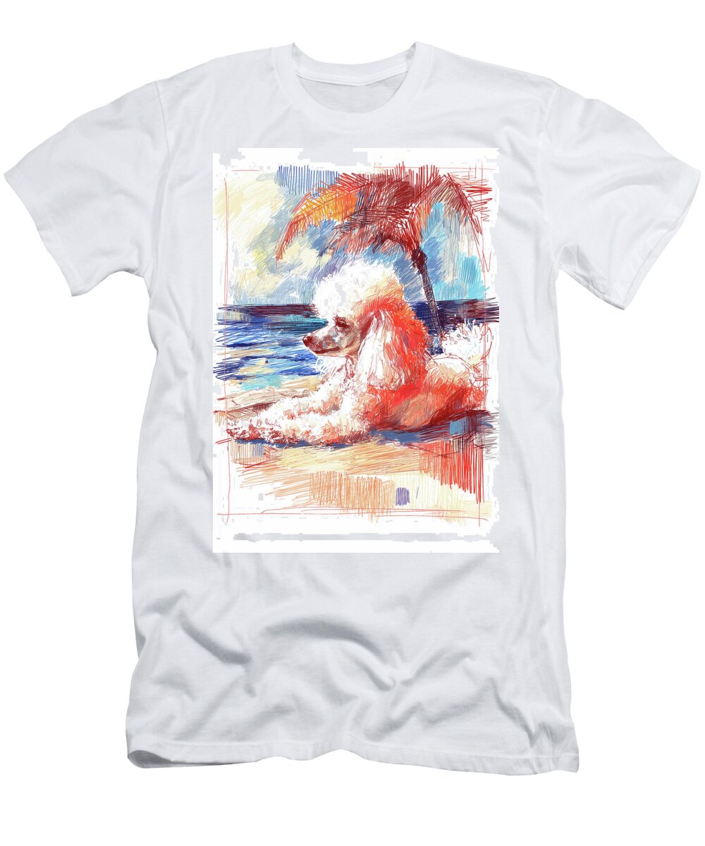 Poodle Dog and Beach Sketch No7 Dog Art Museum T-Shirt