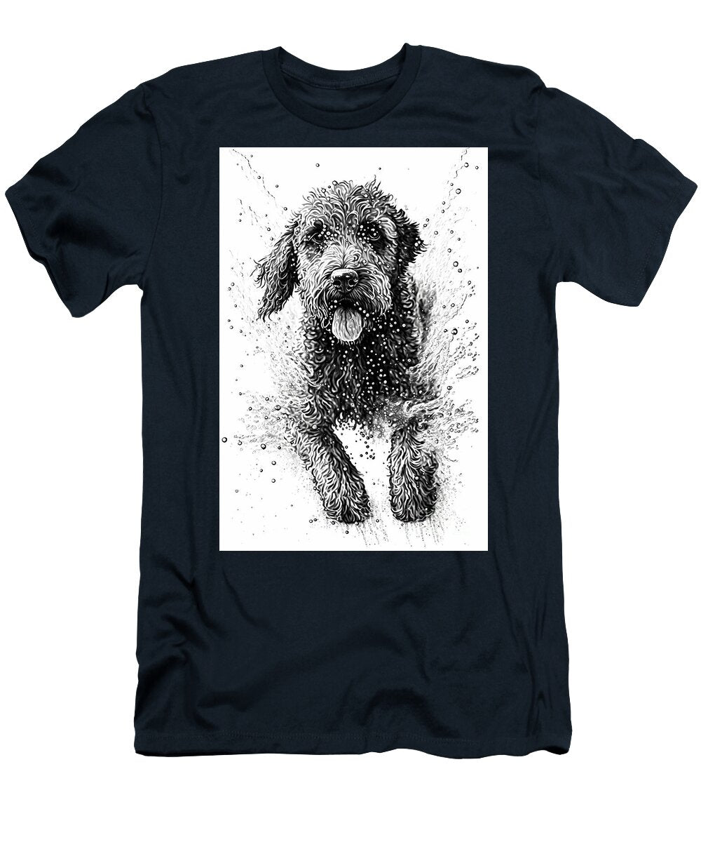 Poodle Dog Ink Drawing in Splash of Inked Black and White Animal Intricate Details Funnygiftscreation T-Shirt