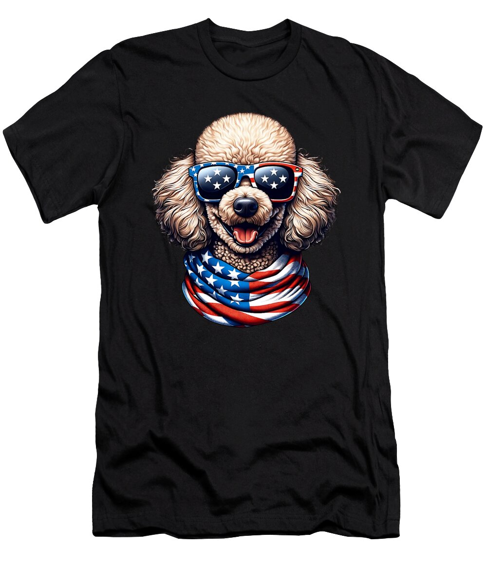 Poodle Dog Lover US Flag 4th of July Patriotic Yah Lishr T-Shirt
