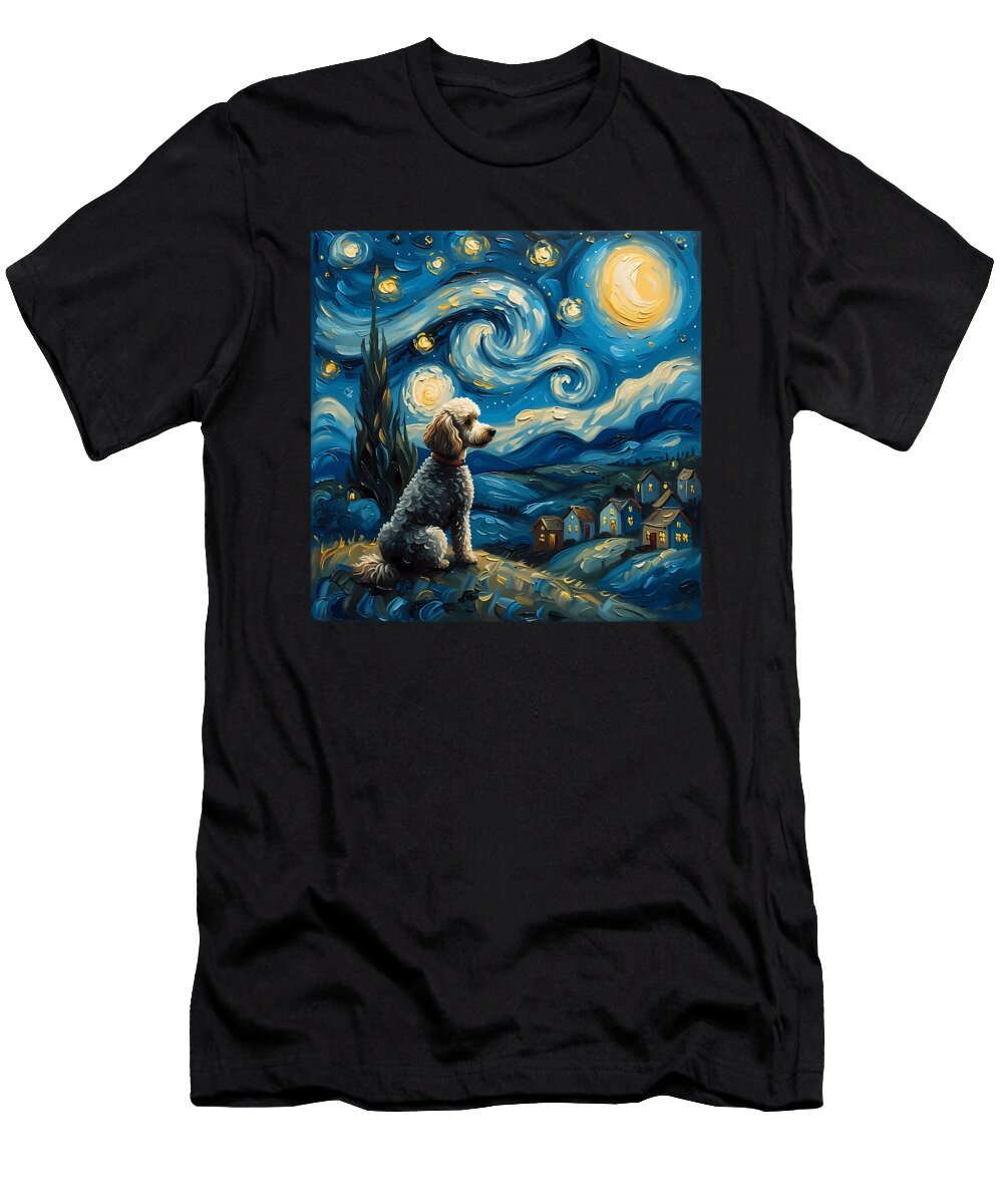 Poodle Dog Lovers the Starry Night Van Gogh Men Zyneu Gangd T-Shirt