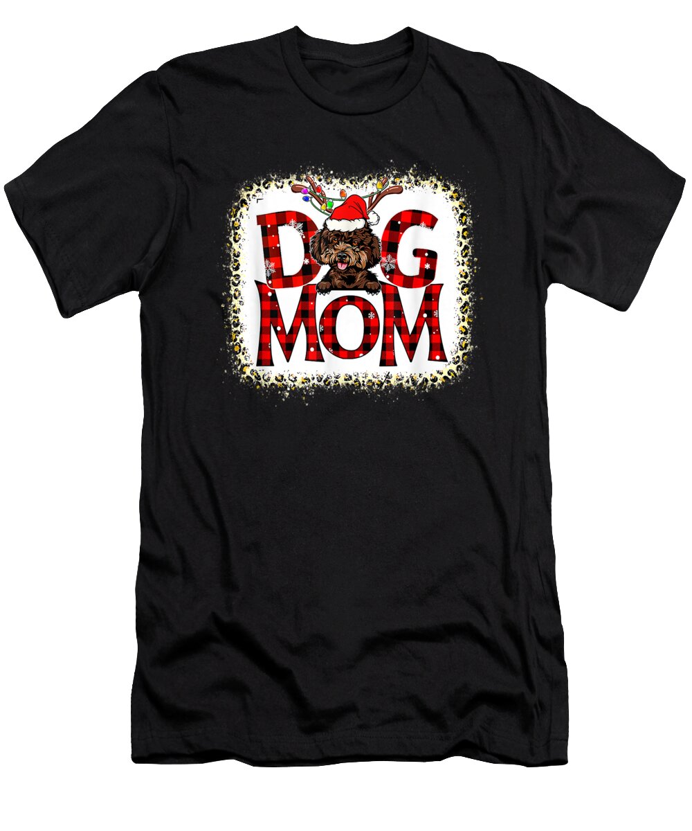 Poodle Dog Mom Buffalo Plaid Xmas Pajama Reindeer Horn Th T-Shirt