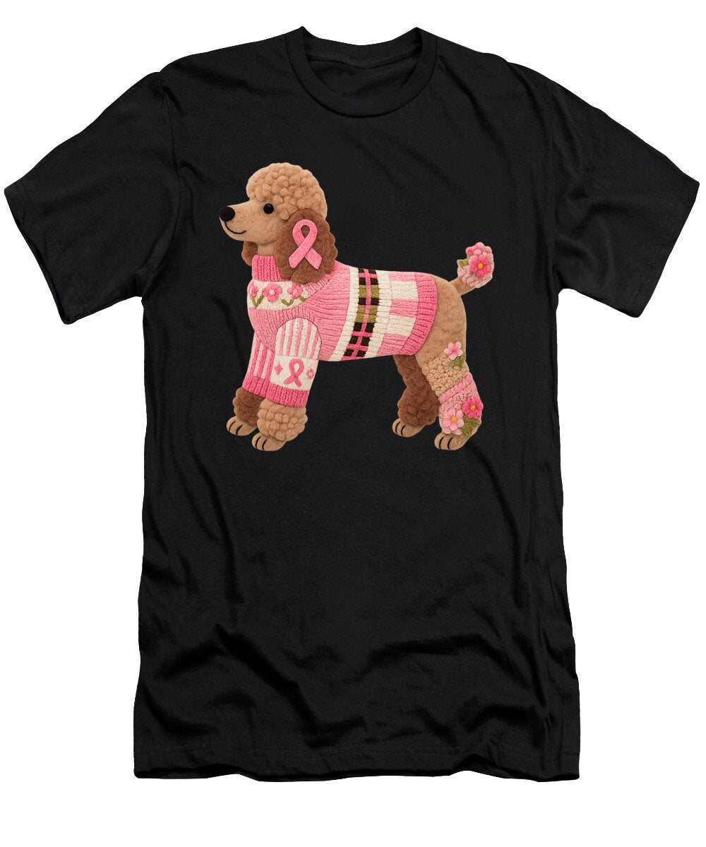 Poodle Dog Pink Ribbon Breast Cancer Pattern Art Yah Lishr T-Shirt