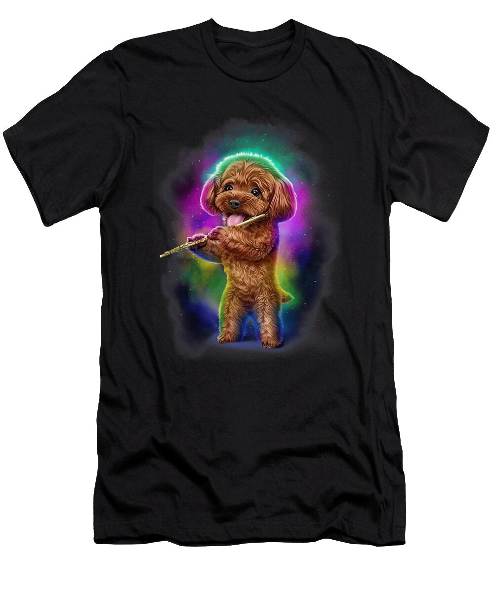 Poodle Dog Play Flute in Galaxy Rainbow Space Yah Lishr T-Shirt