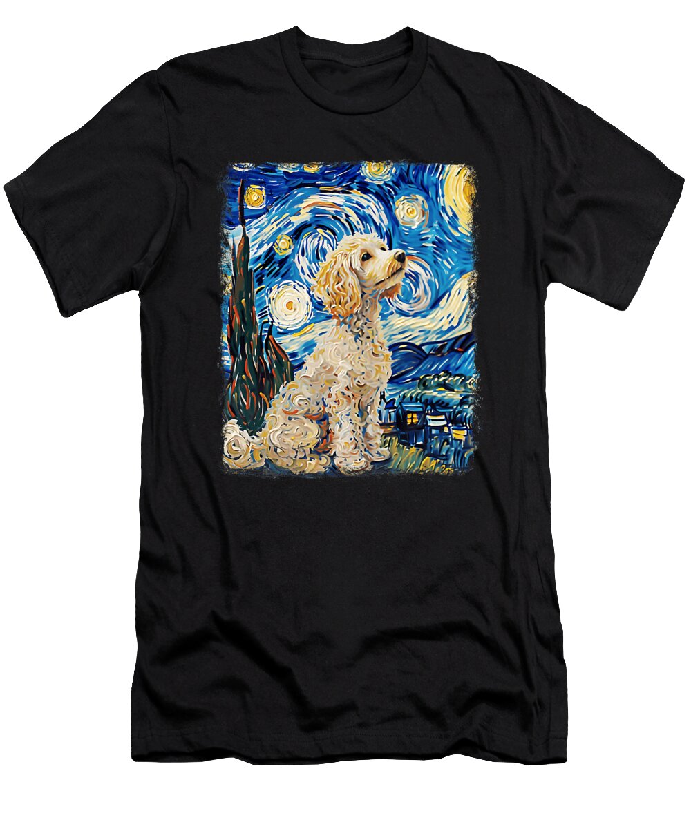 Poodle Dog Starry Night Painting Zyneu Gangd T-Shirt