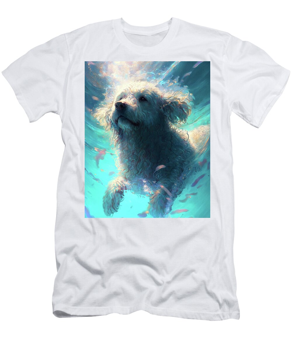 Poodle Dog Swimming in Water 003 Enrico Nariano T-Shirt