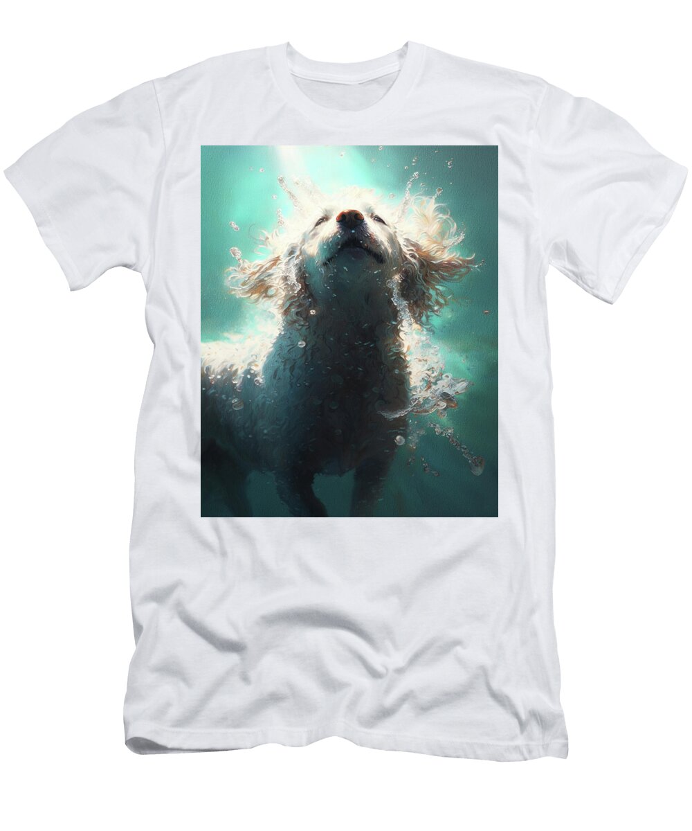 Poodle Dog Swimming in Water 004 Enrico Nariano T-Shirt