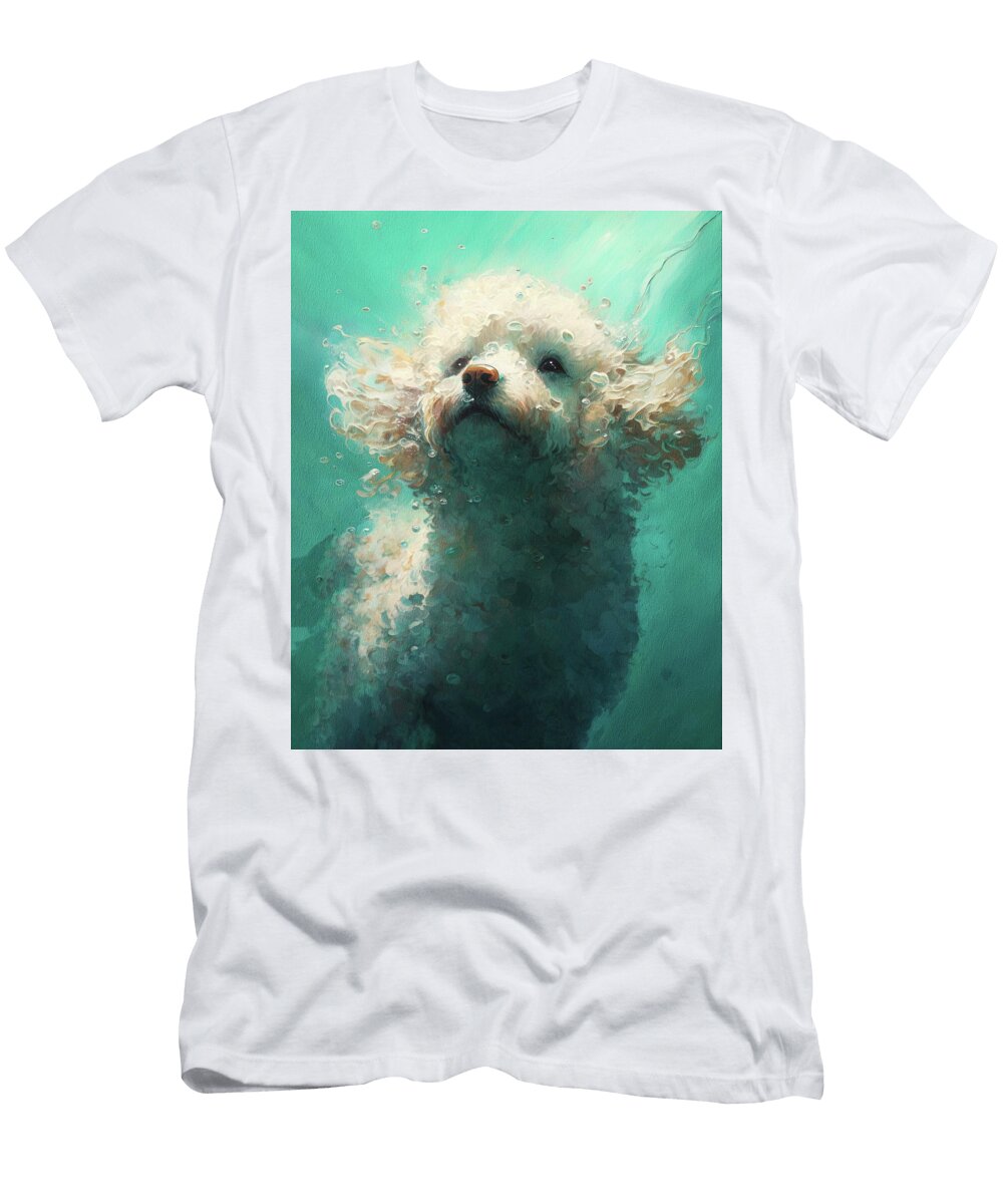 Poodle Dog Swimming in Water 005 Enrico Nariano T-Shirt