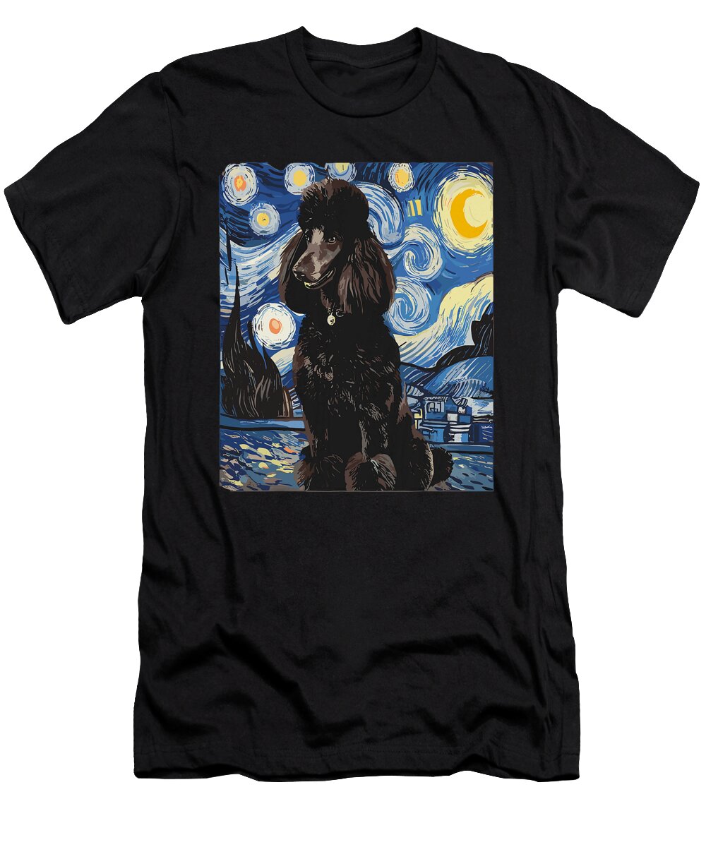 Poodle Dog Van Gogh Style Starry Night on Poodle Zyneu Gangd T-Shirt