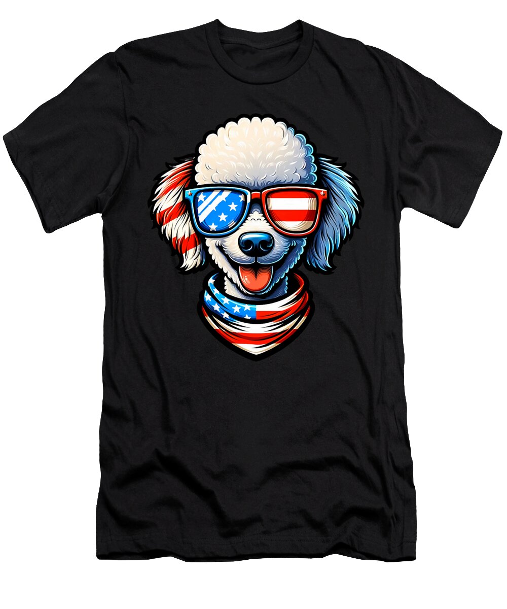 Poodle Dog Wearing USA Flag Sunglasses Patriotic Studi Alex T-Shirt