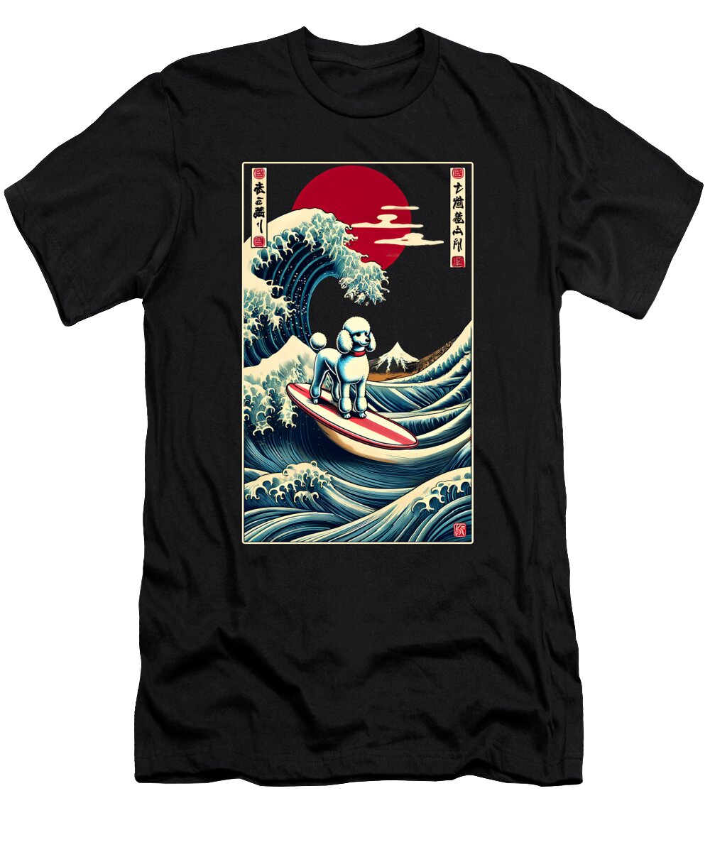 Poodle Kanagawa Wave Surf Surfboard Japanese Art Dog Lover Job T-Shirt