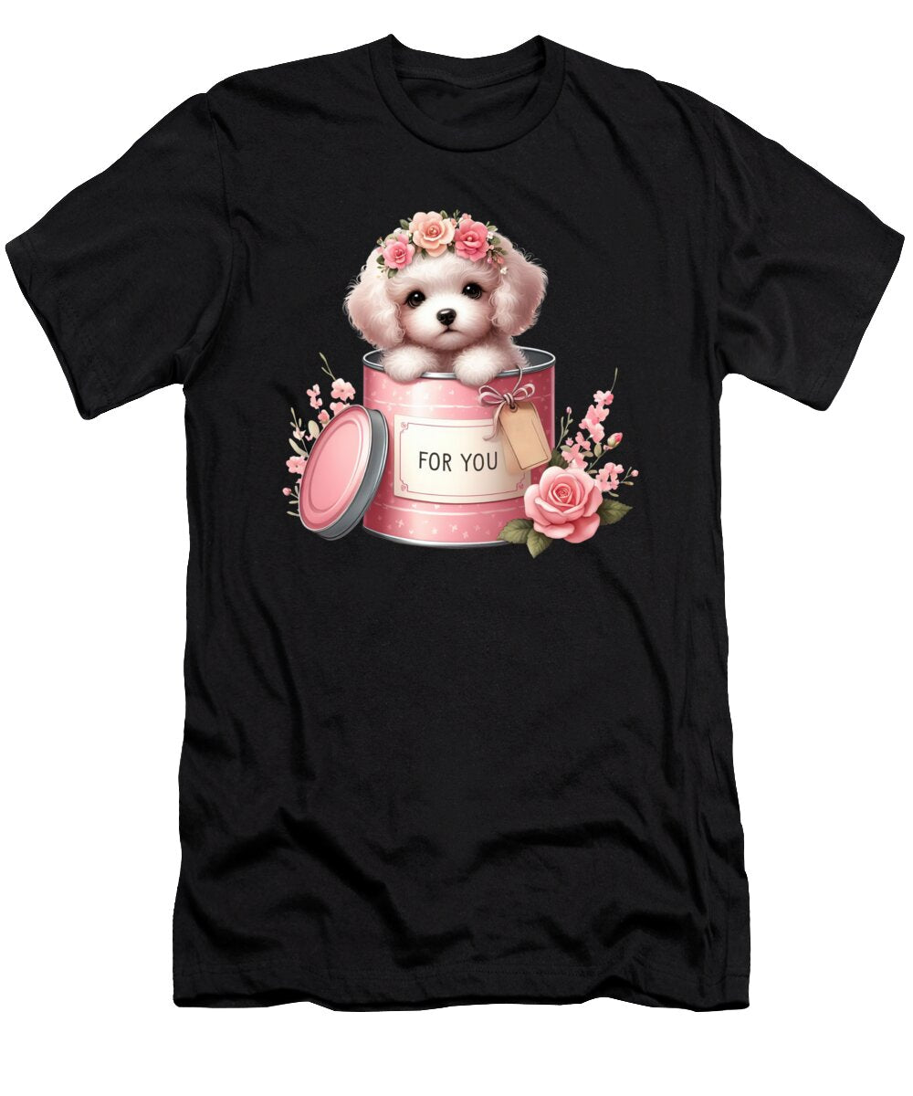 Poodle Puppy Pink Flower Bucket Poodle Dog Valentine Heidi Joyce T-Shirt