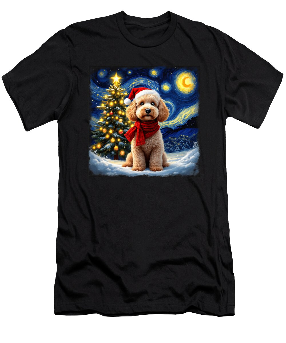 Poodle Starry Night Christmas Van Gogh Dog Santa Zyneu Gangd T-Shirt