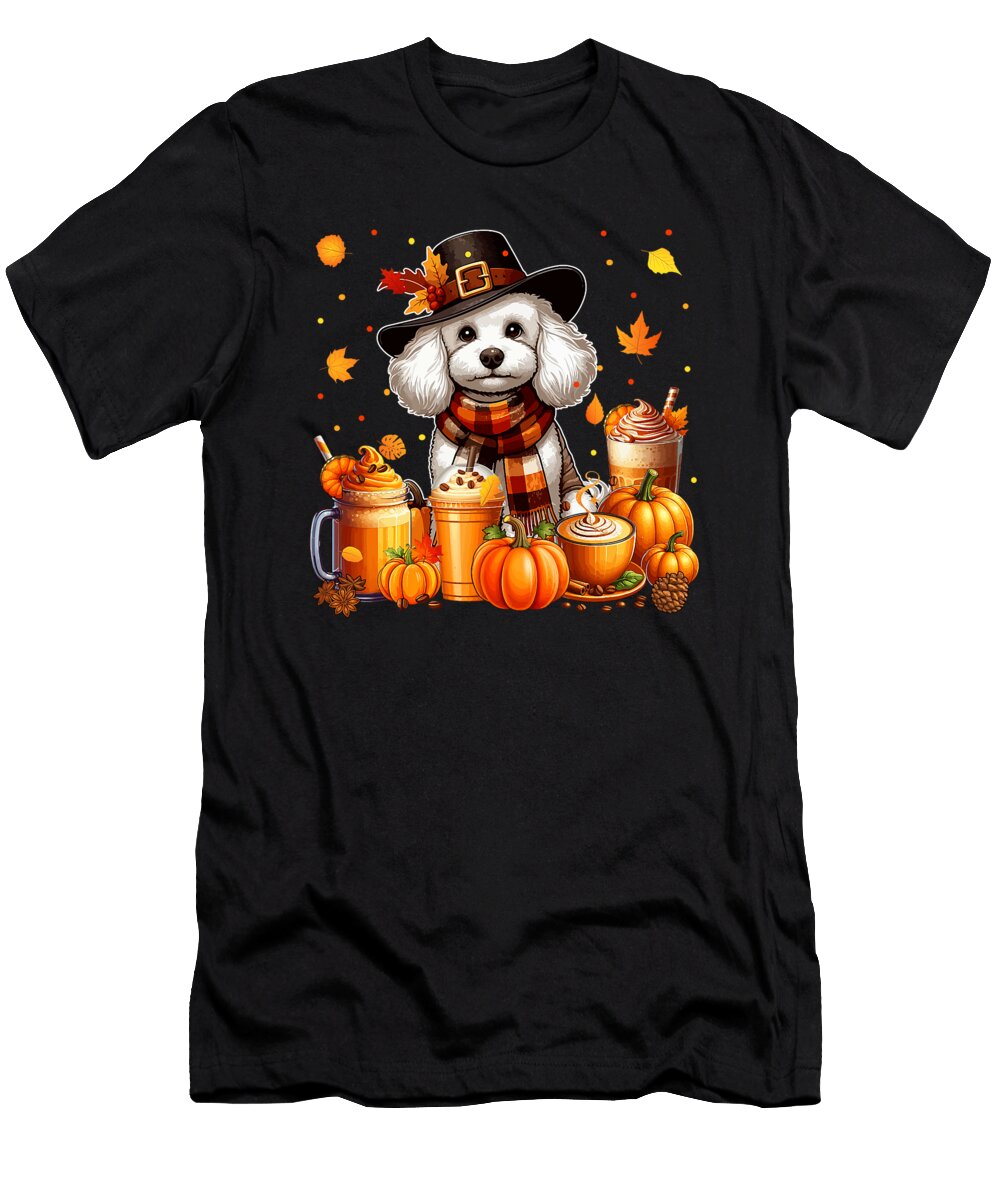 Poodle Thanksgiving Drinks Coffee Fall Leaves Dh Bubble T-Shirt