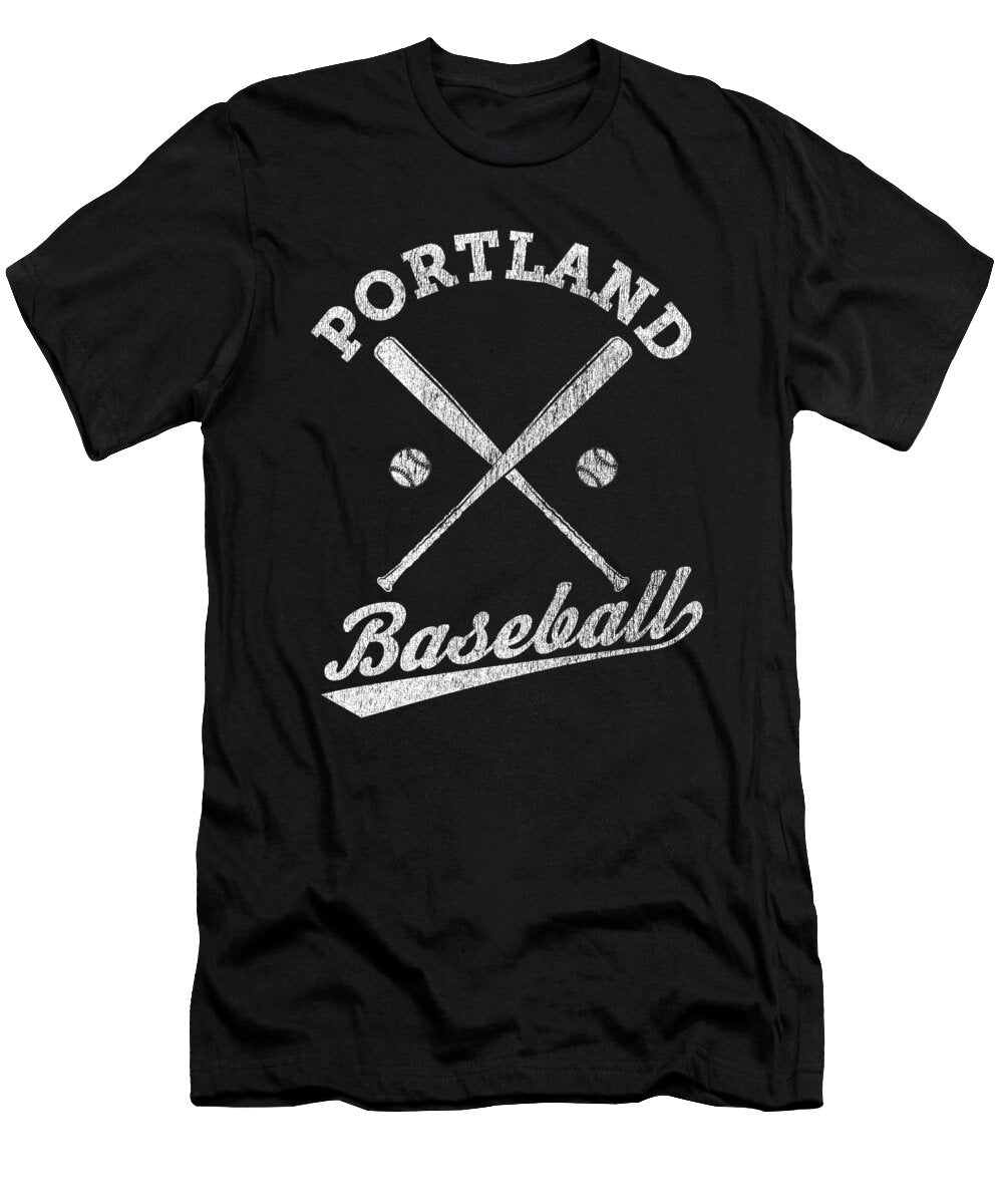 Portland Baseball Vintage Faded Baseball Design Print Deluxe Chimp T-Shirt