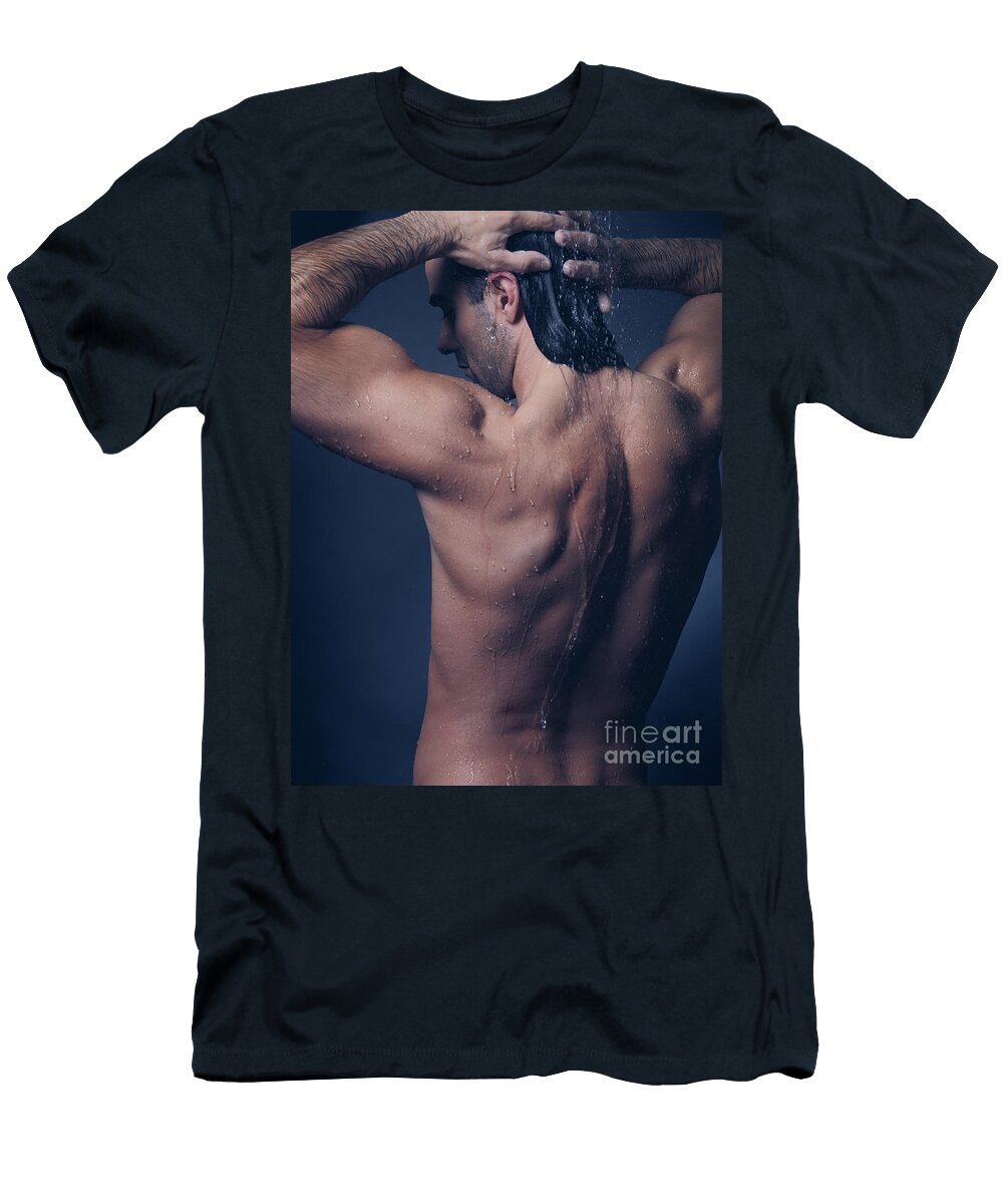 Portrait of Man with Wet Bare Torso in Shower Oleksiy Maksymenko T-Shirt