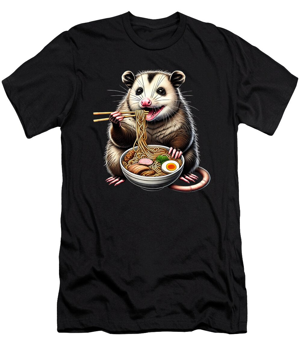 Possum Eating Ramen Noodle Anime Japanese Food Opossum Lover Job T-Shirt