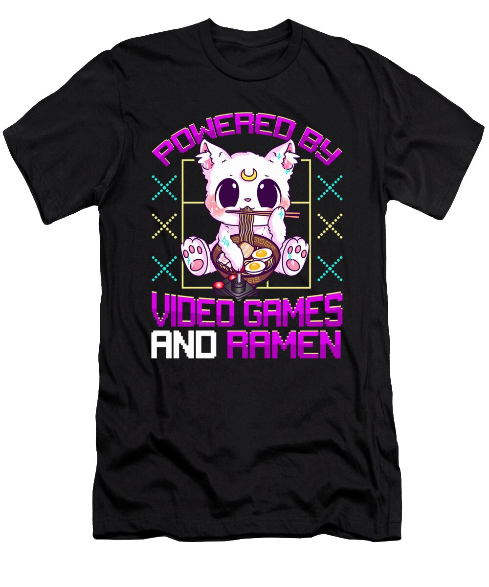 Powered By Video Games and Ramen Kawaii Anime Cat the Perfect Presents T-Shirt