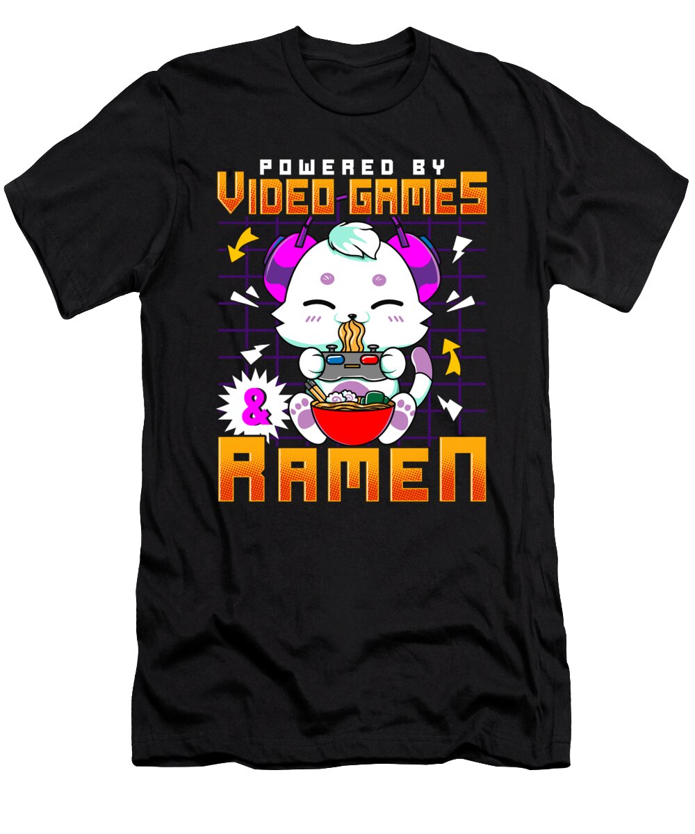 Powered By Video Games Ramen Anime Cat Gamer the Perfect Presents T-Shirt