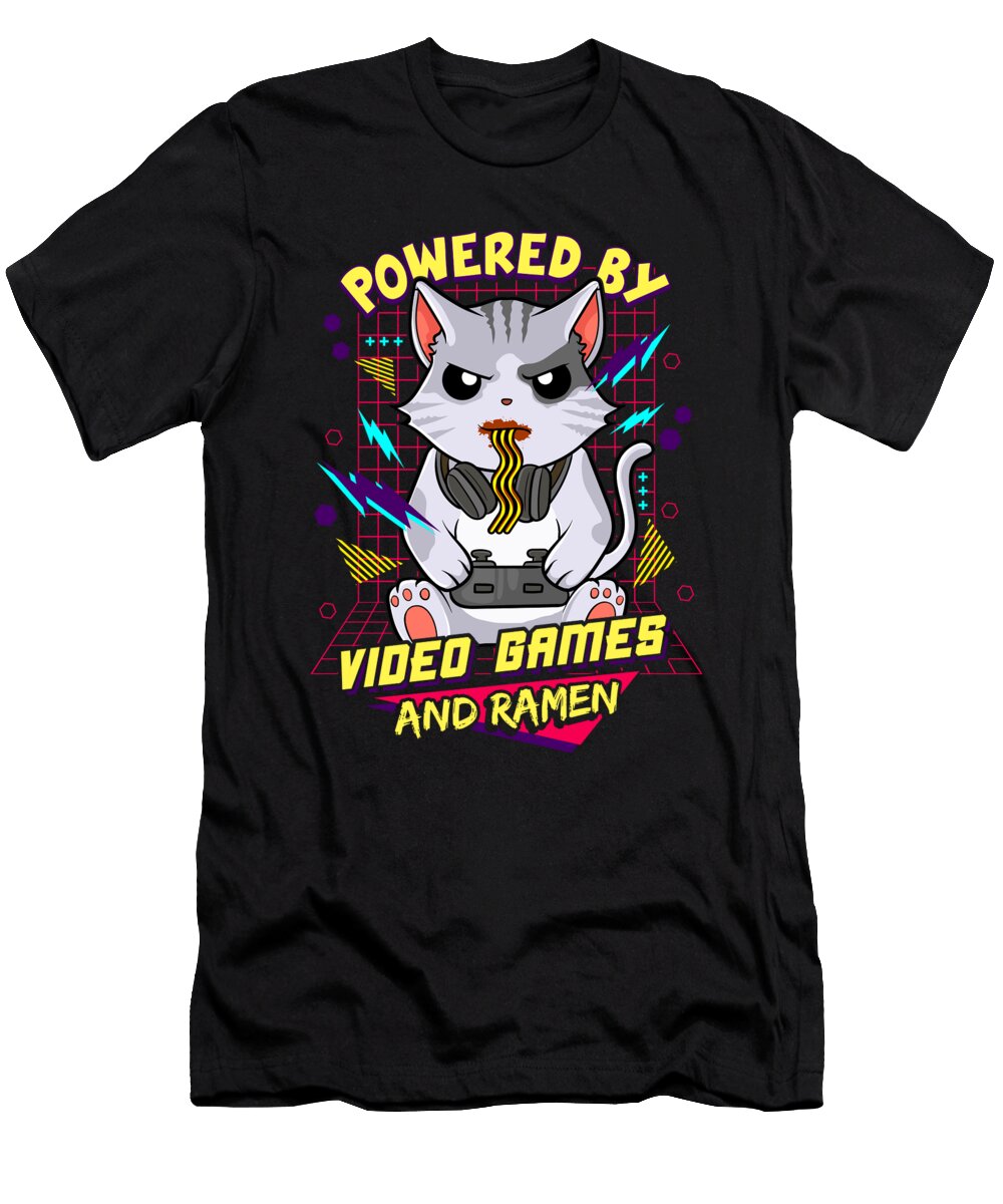 Powered By Video Games Ramen Anime Cat the Perfect Presents T-Shirt