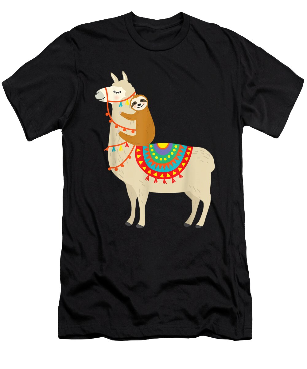 Pretty Sloth Riding Llama Unisex Gift Idea Alpaca Lovers Retro Ezone Prints T-Shirt