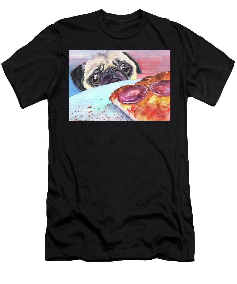 Pug Eyeing Pepperoni Pizza George Dyachenko T-Shirt