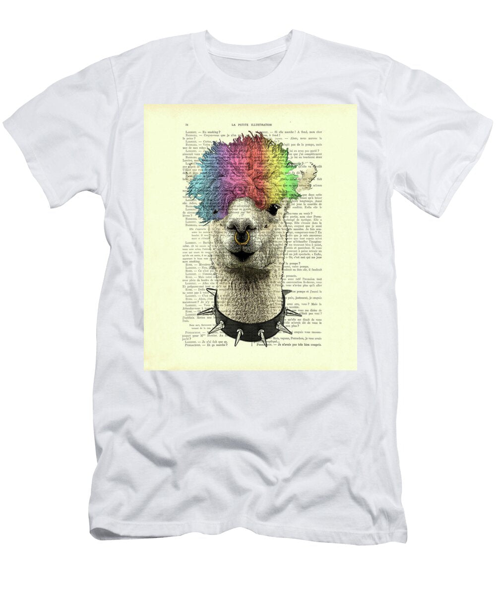 Punk Rock Style Alpaca Book Page Art Madame Memento T-Shirt