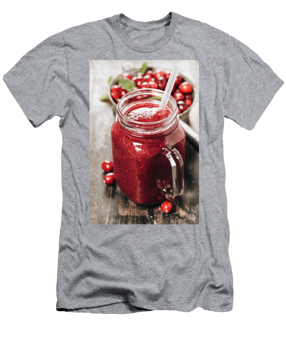 Pure Fresh Cranberry Smoothie on Rustic Wooden Background Natalia Klenova T-Shirt