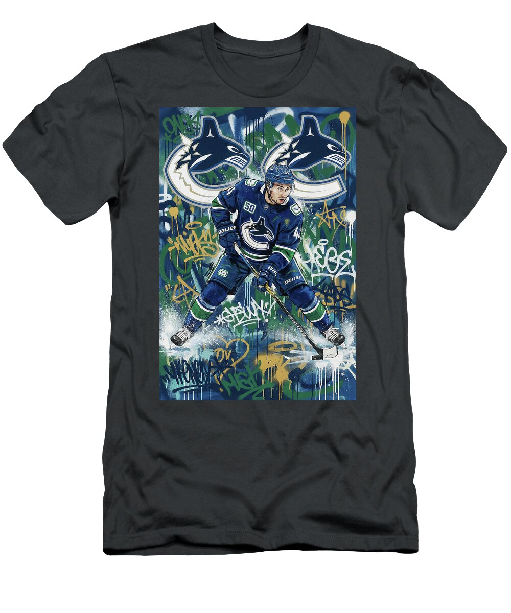 Quinn Hughes Vancouver Canucks Graffiti Poster Hockey Player NHL Sampadart Gallery T-Shirt