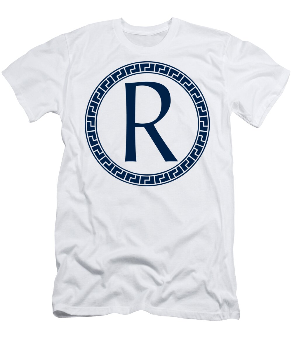 R Surrounded By Fret Wreath Oxford Blue Custom Home Fashions T-Shirt