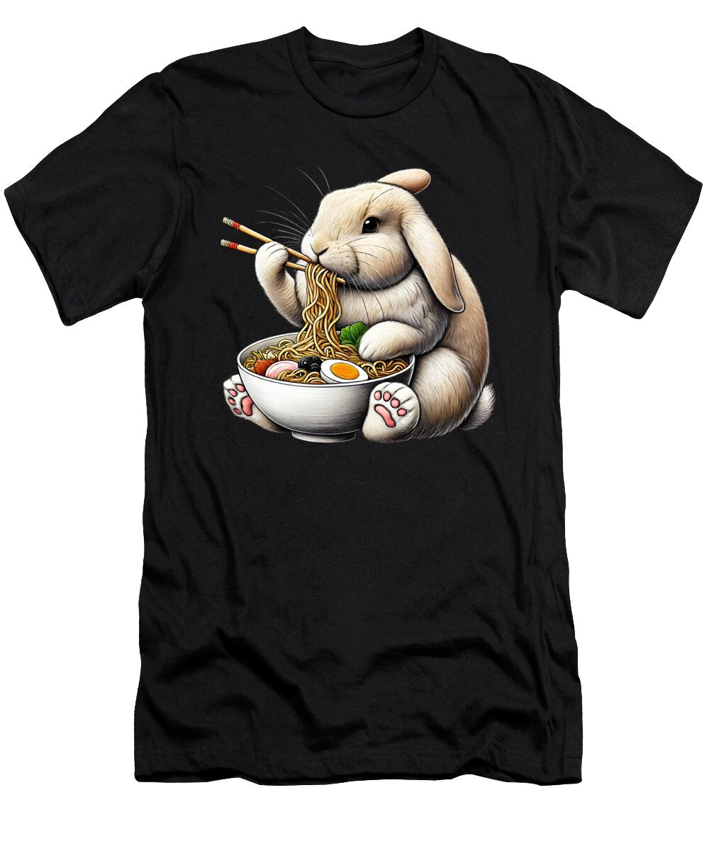 Rabbit Eating Ramen Noodle Anime Japanese Food Bunny Lover Job T-Shirt