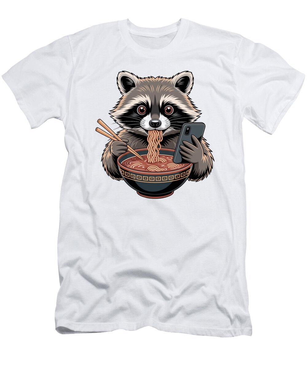 Raccoon Eating Ramen Noodles Joanna Redesiuk T-Shirt