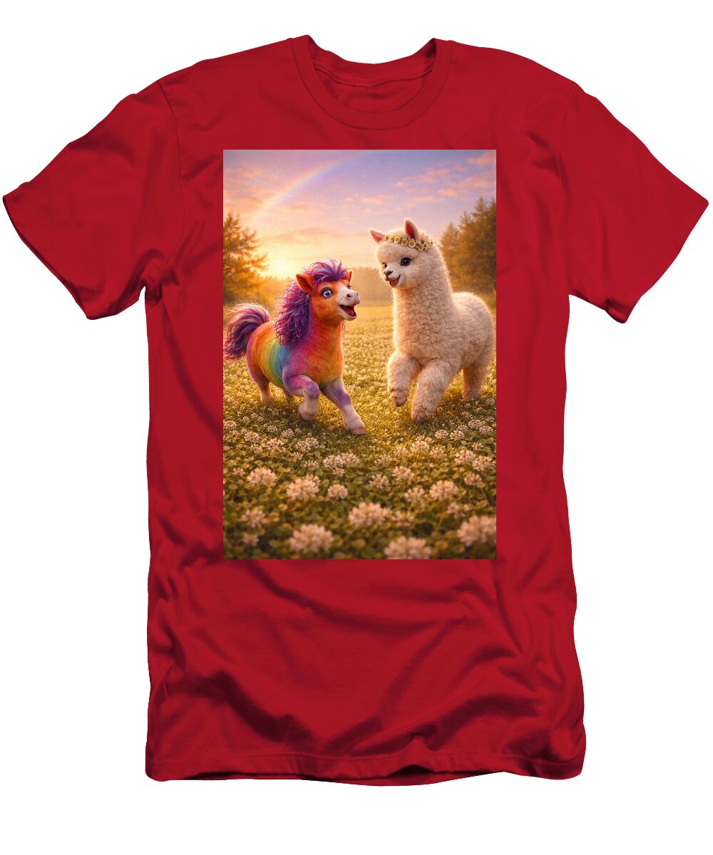 Rainbow Pony and Alpaca in Meadow Cathy Harper T-Shirt