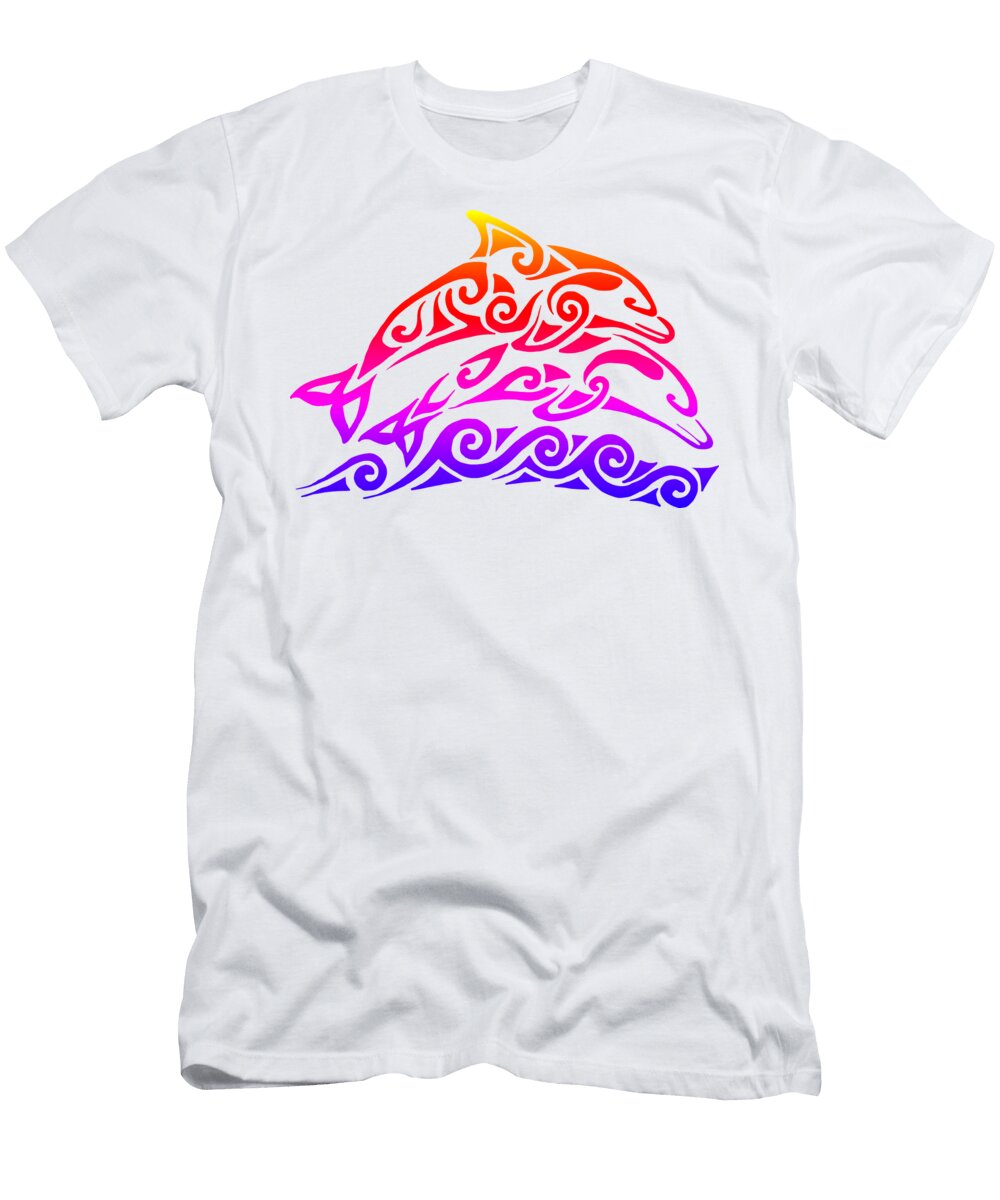 Rainbow Tribal Dolphins Rebecca Wang T-Shirt