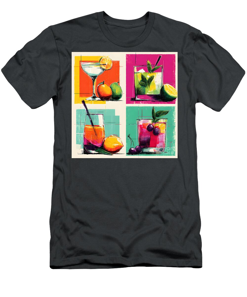 Raise a Toast to Color a Vibrant Abstract Celebration of Cocktails Fruits and Festive Energy Olfactoart Studio T-Shirt