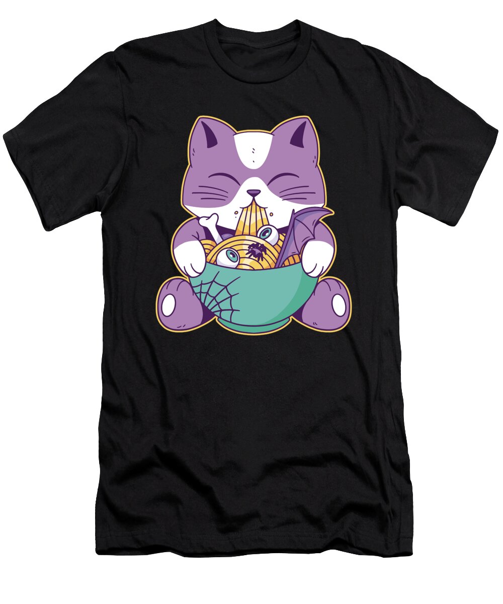 Ramen Cat Halloween Anime Cat Spooky Ramen Bowl Licensed Art T-Shirt