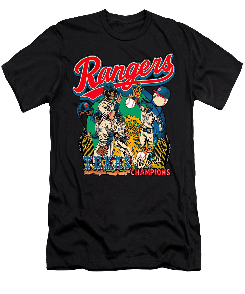 Rangers World Champions Retro Baseball Celebration Poster Art Georgina V Bryce T-Shirt